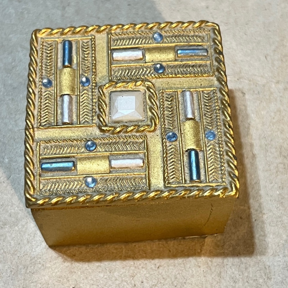 Small Trinket Box Gold Art Deco Geometric Rhinestone Crystal Square